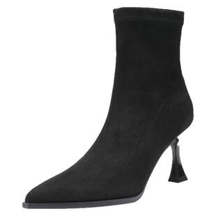 大东黑色袜靴女2026新款冬季高跟鞋加绒瘦瘦靴女士尖头洋气小短靴