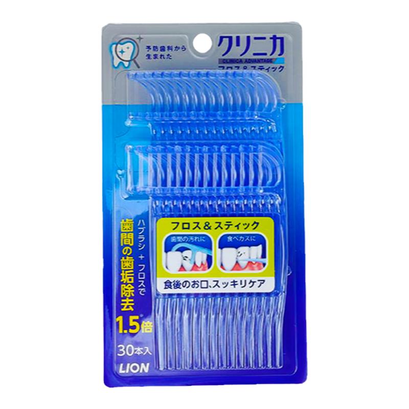 日本进口LION狮王3弦牙线棒清洁牙缝剔牙线去牙垢牙渍30支装*3版