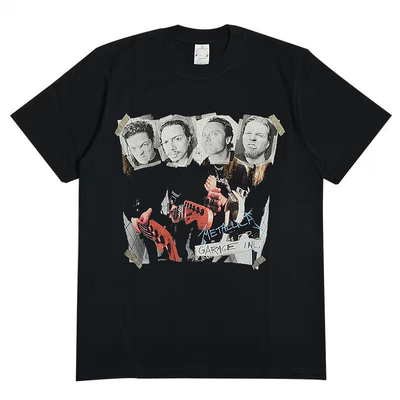 Metallica乐队高街暗黑风短袖T恤oversize潮牌高级感重磅棉半袖男