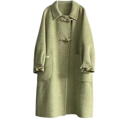 韩版加厚双面羊绒大衣小个子女2025秋冬新款羊毛呢宽松外套中长款