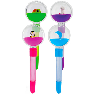 创意新奇彩色旋转入油液体动物公仔圆珠笔儿童玩具办公学生文具