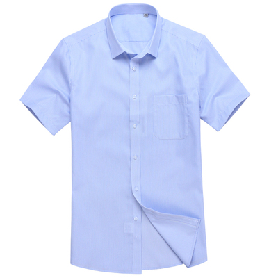 夏季商务职业蓝白竖条纹短袖衬衫