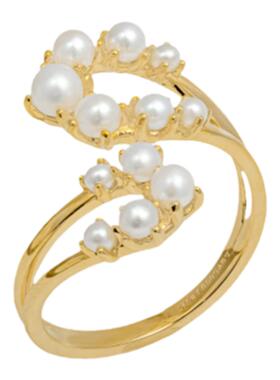 鸡尾酒戒指银镀金双层珍珠欧美感