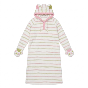 YANXCOSY2025新款秋冬雪妃绒猫爪手套条纹连帽睡裙女家居服可外穿