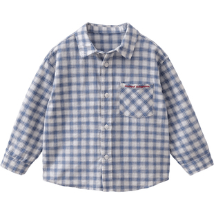 [透气亚麻]马克珍妮复古格纹男童格子衬衫儿童衬衣春夏新款560220