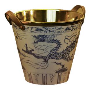 七月长景德镇弥云斋陶瓷冰桶青花手绘祥龙纹手提冰镇红酒桶香槟桶