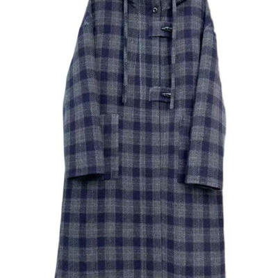 韩版宽松显瘦格子连帽羊毛外套