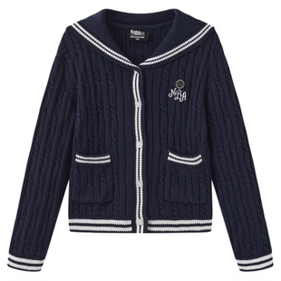 nbakids童装女童学院风针织开衫休闲外套海军翻领K241TJ620P