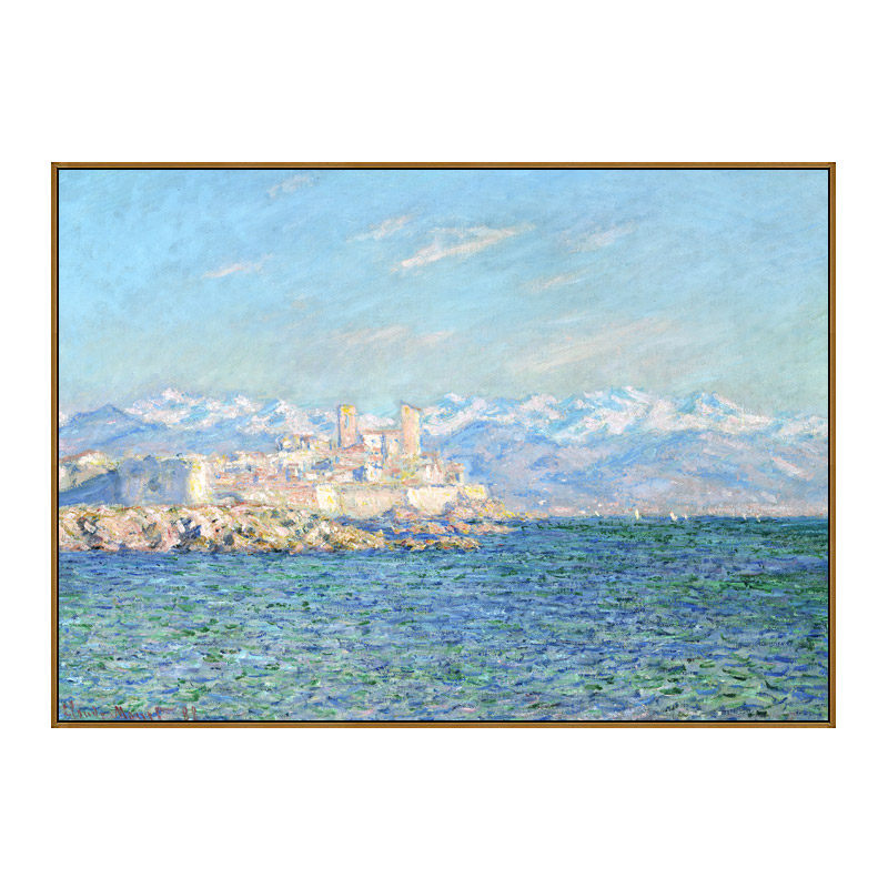 莫奈海景油画简欧客厅沙发背景画