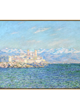 莫奈海景油画简欧客厅沙发背景画
