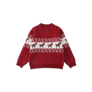 女童秋冬装毛衣2026新款初中生女生加厚针织衫马年生肖打底衫上衣