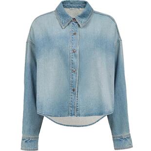 ONLY2026春季新款宽松翻领落肩慵懒风设计短款长袖牛仔衬衫女