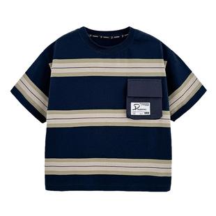 派町童装男童短袖T恤2025新款夏装男孩中大童百搭宽松条纹体恤衫