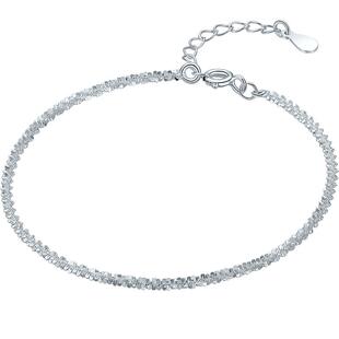 六桂福珠宝超闪银手链细女生可叠戴高颜值学生党新年情人节礼物