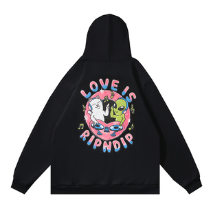 美国潮牌RIPNDIP中指猫加绒卫衣动感DJ打碟卡通男女情侣加绒外套