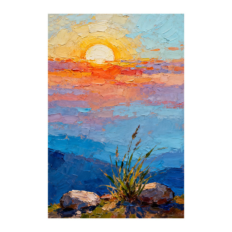 可班手绘油画旭日东升玄关装饰画
