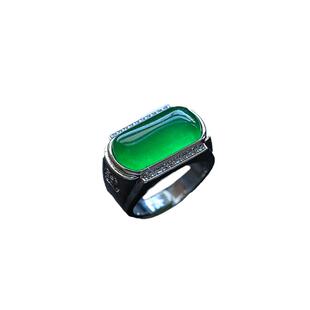 冰种玉戒指绿方戒开口独龙玉戒指镶嵌绿色石英岩玉戒男款酷似翡翠