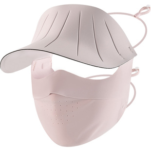 透气冰丝防晒面罩女夏季防紫外线轻量级全脸防晒口罩帽子一体帽檐