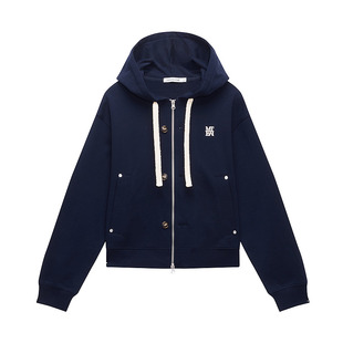 美特斯邦威开衫女2026春季新款学院潮流重磅抽绳连帽纯棉针织外套