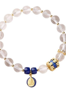 S925银扎基拉姆白水晶青金石手串百事从欢珠串轻奢小众手链配饰