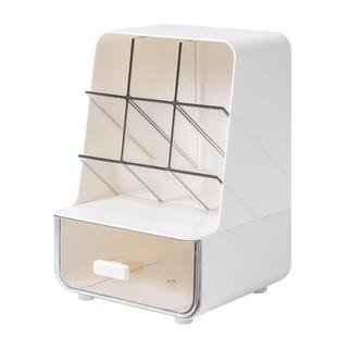 得力斜插式笔筒抽屉文具收纳盒小学生书桌笔桶多功能透明化妆品收纳盒书桌文具置物架大容量办公室桌面笔架