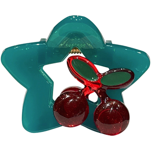 可爱红樱桃镂空五角星半扎发抓夹后脑勺盘发鲨鱼夹头发夹子发饰