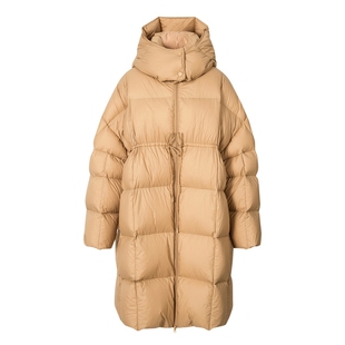 伊芙丽连帽直身中长款保暖不臃肿羽绒服女2024秋装大衣外套