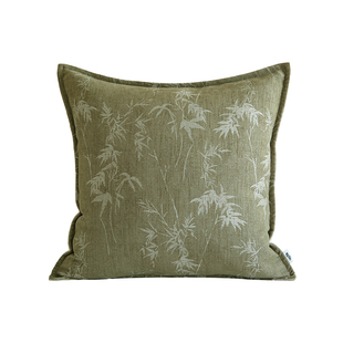 宋式美学新中式绿色系竹叶抱枕客厅沙发棉麻靠垫民宿国风腰枕靠枕