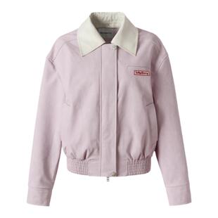 WhyBerry 22AW“拽妹皮衣”粉色垫肩皮衣美式短外套夹克套装