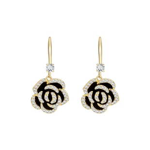 SHINE萱子饰品气质黑色山茶花耳环女优雅大气耳挂生日礼物