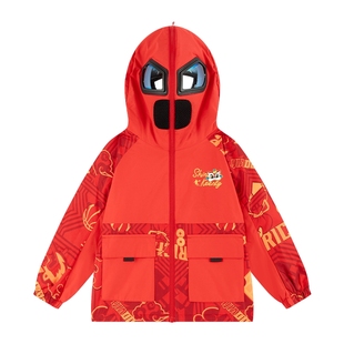 乔丹童装男童外套2026秋冬新款小童眼镜款风衣红色年衣宝宝拜年服
