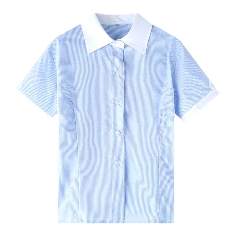 男女童衬衫浅蓝短袖夏季薄款中小学生儿童长袖校服纯棉上衣