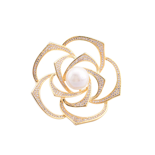 小香风山茶花胸针高档女奢华珍珠花朵别针西装大衣胸花高级感别针