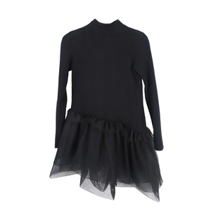 原创半高领德绒打底衫不规则网纱连衣短裙修身显瘦保暖上衣内搭冬