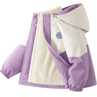 迪士尼女童厚外套三合一2025新款秋冬款洋气时髦春装三防儿童外套