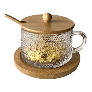 进微波炉专用早餐杯口冲泡藕粉杯子勺子燕麦片耐高温带把手玻璃碗