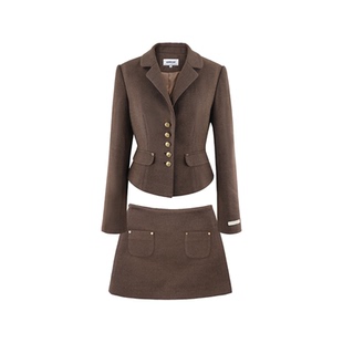 高等私立校花 秋季美拉德复古学院收腰正肩西装呢外套半裙套装