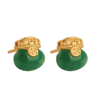 小银匠天然非洲翡翠纯银福袋耳钉女中式国风非洲翠绿色玉耳饰耳环