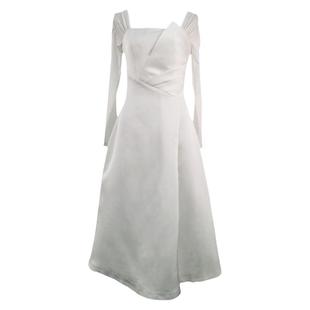 轻奢高级感白色抹胸连衣裙越南设计师轻纱长袖针织拼接不规则长裙