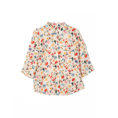 谜底桑蚕丝衬衫七分袖女2025夏复古波嬉风文艺亲肤衬衣256MC6206