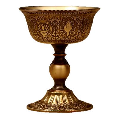 纯铜酥油灯座吉祥雕花金边烛台