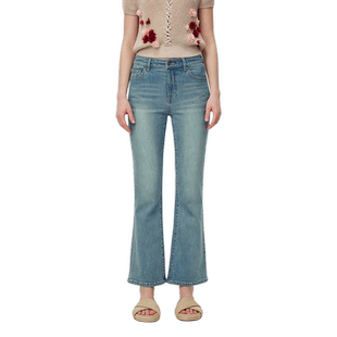 Fabrique法式春夏新品天丝棉蓝色混纺复古九分薄款喇叭牛仔裤女