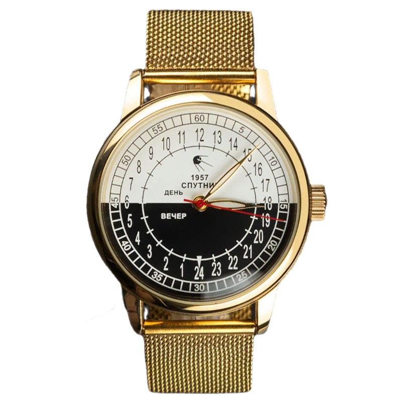 苏联库存男表铜壳自动机械24小时透底Raketa1957第一颗人造卫星