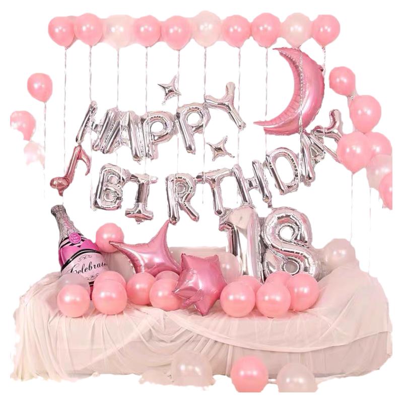 网红儿童女孩生日装饰场景布置一周岁女宝宝快乐派对用品气球套餐