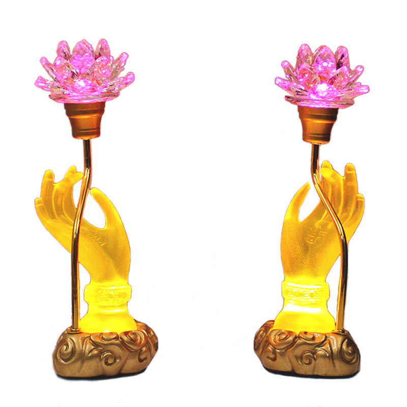 莲花灯一对插电装饰七彩LED水晶