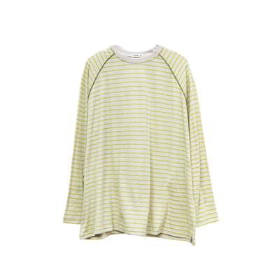 雨文她城条纹棉麻宽松长袖T恤