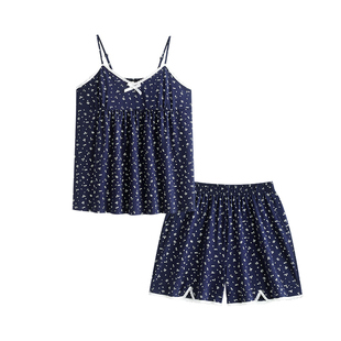 悦内带胸垫睡衣女夏季夏天夏款纯棉吊带背心短裤碎花家居服纯欲风