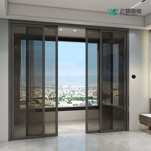 云蜗智能磁悬浮联动自动门重叠感应门电动玻璃平移门极窄吊轨门机