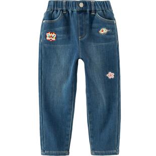 戴维贝拉女童牛仔裤冬装2026新款儿童裤子加绒裤童装冬季加厚新年