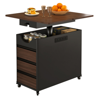 中古风极窄小岛台单独吧台柜可移动升降折叠餐桌沙发边柜茶几E78